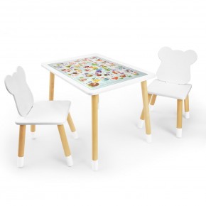 Детский комплект стол и два стула Мишка Rolti Baby с накладкой Алфавит (белая столешница/белое сиденье/береза ножки) в Южноуральске - yuzhnouralsk.ok-mebel.com | фото