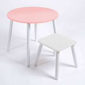 Детский комплект стол КРУГЛЫЙ  и табурет Rolti Baby (розовая столешница/белое сиденье/белые ножки) в Южноуральске - yuzhnouralsk.ok-mebel.com | фото