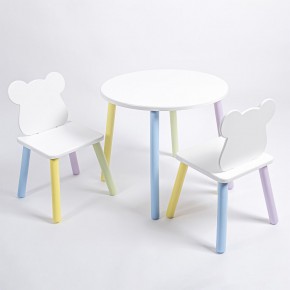 Комплект детский стол КРУГЛЫЙ и два стула МИШКА ROLTI Baby (белая столешница/белое сиденье/цветные ножки) в Южноуральске - yuzhnouralsk.ok-mebel.com | фото