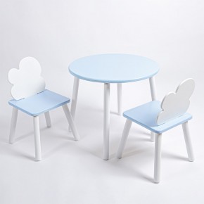 Комплект детский стол КРУГЛЫЙ и два стула ОБЛАЧКО ROLTI Baby (голубая столешница/голубое сиденье/белые ножки) в Южноуральске - yuzhnouralsk.ok-mebel.com | фото