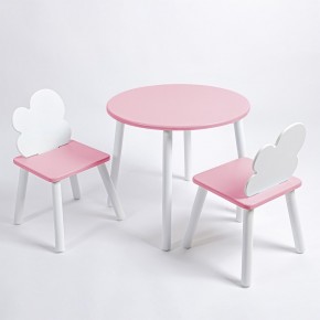 Комплект детский стол КРУГЛЫЙ и два стула ОБЛАЧКО ROLTI Baby (розовая столешница/розовое сиденье/белые ножки) в Южноуральске - yuzhnouralsk.ok-mebel.com | фото