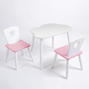 Комплект детский стол ОБЛАЧКО и два стула КОРОНА ROLTI Baby (белая столешница/розовое сиденье/белые ножки) в Южноуральске - yuzhnouralsk.ok-mebel.com | фото