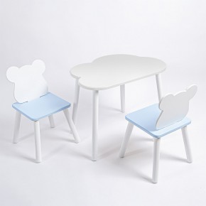 Комплект детский стол ОБЛАЧКО и два стула МИШКА ROLTI Baby (белая столешница/голубое сиденье/белые ножки) в Южноуральске - yuzhnouralsk.ok-mebel.com | фото