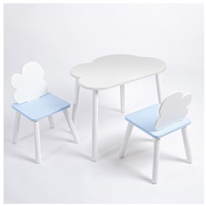 Комплект детский стол ОБЛАЧКО и два стула ОБЛАЧКО ROLTI Baby (белая столешница/голубое сиденье/белые ножки) в Южноуральске - yuzhnouralsk.ok-mebel.com | фото