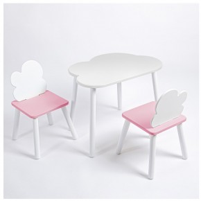 Комплект детский стол ОБЛАЧКО и два стула ОБЛАЧКО ROLTI Baby (белая столешница/розовый сиденье/белые ножки) в Южноуральске - yuzhnouralsk.ok-mebel.com | фото