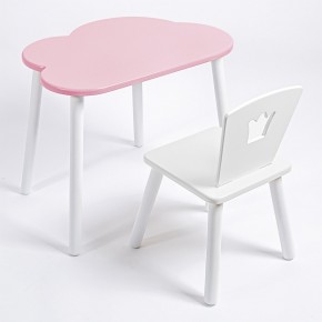 Комплект детский стол ОБЛАЧКО и стул КОРОНА ROLTI Baby (розовая столешница/белое сиденье/белые ножки) в Южноуральске - yuzhnouralsk.ok-mebel.com | фото