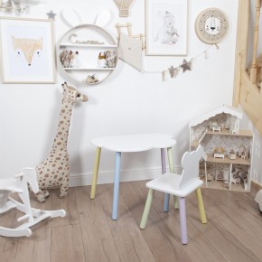 Комплект детский стол ОБЛАЧКО и стул МИШКА ROLTI Baby (белая столешница/белое сиденье/цветные ножки) в Южноуральске - yuzhnouralsk.ok-mebel.com | фото