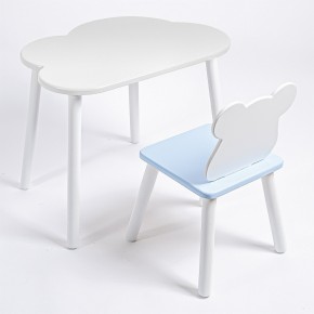 Комплект детский стол ОБЛАЧКО и стул МИШКА ROLTI Baby (белая столешница/голубое сиденье/белые ножки) в Южноуральске - yuzhnouralsk.ok-mebel.com | фото