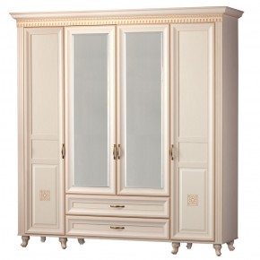 Шкаф для одежды 4-дверный с зеркалом №493 Марлен кремовый белый в Южноуральске - yuzhnouralsk.ok-mebel.com | фото