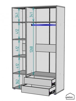 Шкаф Linnea MHR-3PO-2 2050х1200х510 (Белый-М 11.1.1) в Южноуральске - yuzhnouralsk.ok-mebel.com | фото 3